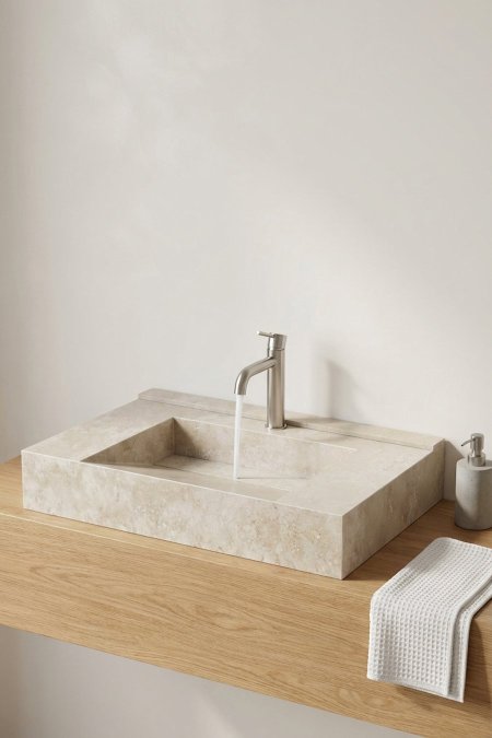 مغسلة حجرية بيج مستطيلة